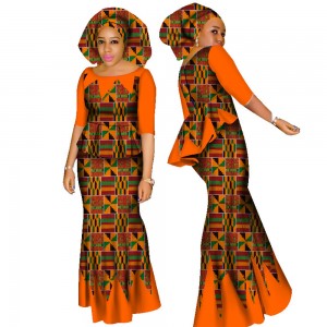 African Women skirt Set Dashiki Cotton Crop Top and Skirt Set with a Head Scarf  WY1437