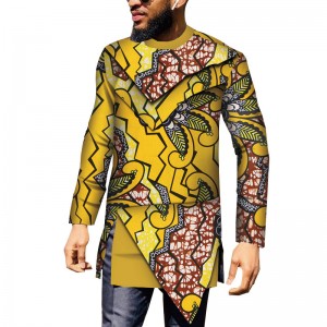 African Clothes Men Long Sleeve Patchwork Shirts Bazin Riche African Design Clothing WYN889