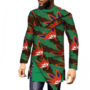 African Clothes Men Long Sleeve Patchwork Shirts Bazin Riche African Design Clothing WYN889
