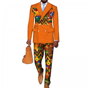 2 Pieces set Blazer and Pants Mens African Clothing for Ankara Clothes Bazin Riche African Wax Print Top Suits and Pants Sets WYN740