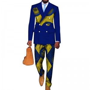 2 Pieces set Blazer and Pants Mens African Clothing for Ankara Clothes Bazin Riche African Wax Print Top Suits and Pants Sets WYN740