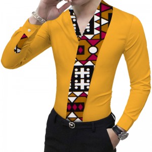 African Print Dashiki Bazin Riche Men Long Sleeve Shirt for WYN829