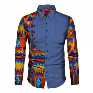Casual Cotton African Dashiki Patchwork Print Mens Shirt for Tops Bazin Riche WYN1210