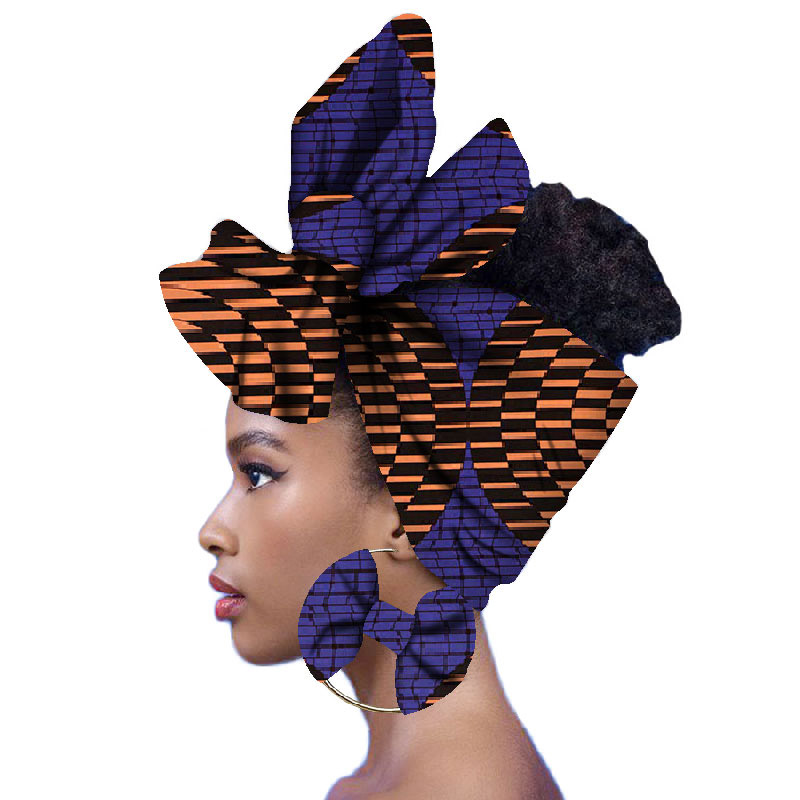 OEM Manufacturer Ankara Hair Clips - 2021 African Head Scarf And 2 Pieces earrings Headwear Wax Ankara Hairband SP018 – AFRICLIFE