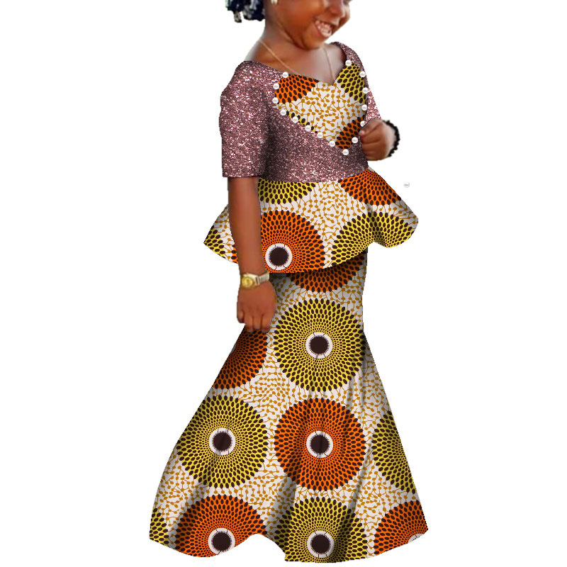 African Traditional Cotton Dashiki Girl Dress with Long Sleeve WYT61 Featured Image