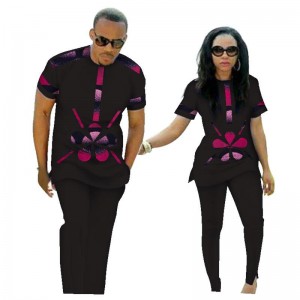 African Print Top and Pants Sets for Couple Clothing Sweet Flower Patter 2 Pieces WYQ84