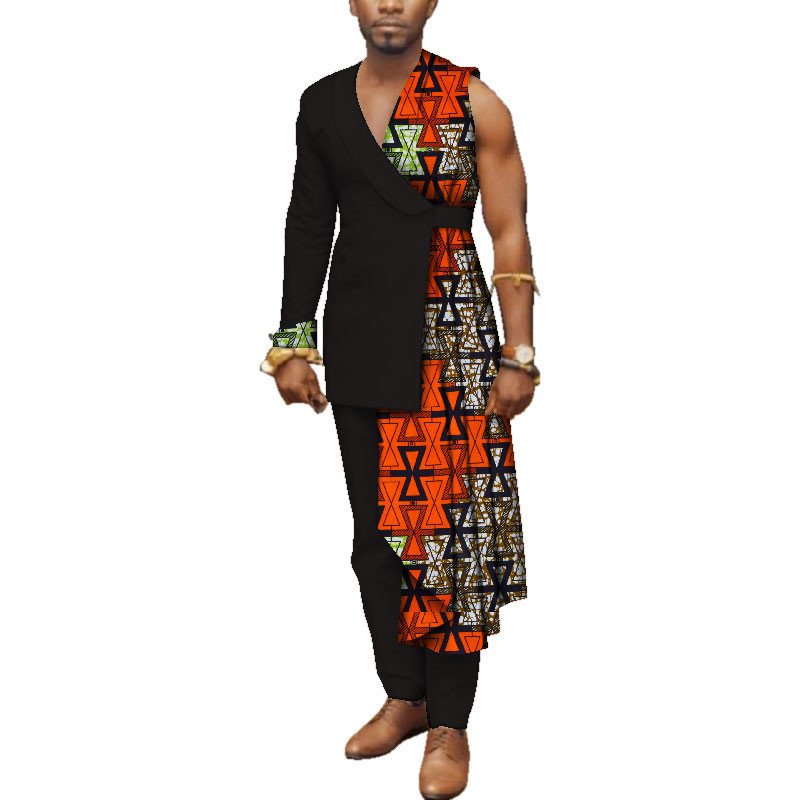 African One-Shoulder Top and Pants Cotton 2 Pieces Sets for Mens Clothing WYN497 Featured Image