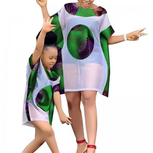African Clothing Fashion Chiffon Family Matching Clothes Mother and Girl Sets Short Sleeve WYQ528