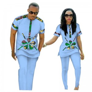 African Print Top and Pants Sets for Couple Clothing Sweet Flower Patter 2 Pieces WYQ84