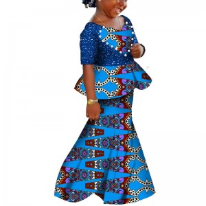 African Traditional Cotton Dashiki Girl Dress with Long Sleeve WYT61