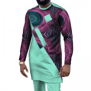 2021 African Men Suits Set Dashiki Clothing Print Shirts Tops+Long Pants with Pockets WYN1004