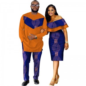 African  Clothing for Lovers Men Top Pant Set and Women Ruffle Sleeve Dress WYQ62