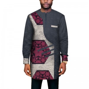 New Trendy African Men Clothes Male Long Sleeve Patchwork Dashiki African Print Clothing Wedding Party WYN669