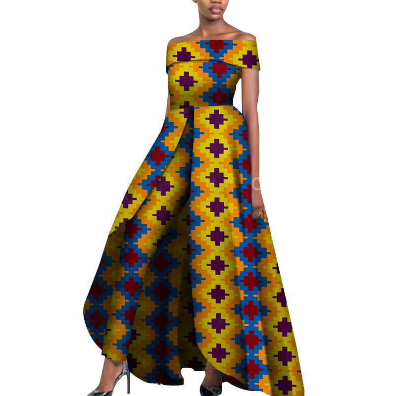 Wholesale Price China Matching Couple African Outfits - African Off Shoulder Women Rompers Jumpsuit Sleeveless Rompers with Pants wy6184 – AFRICLIFE