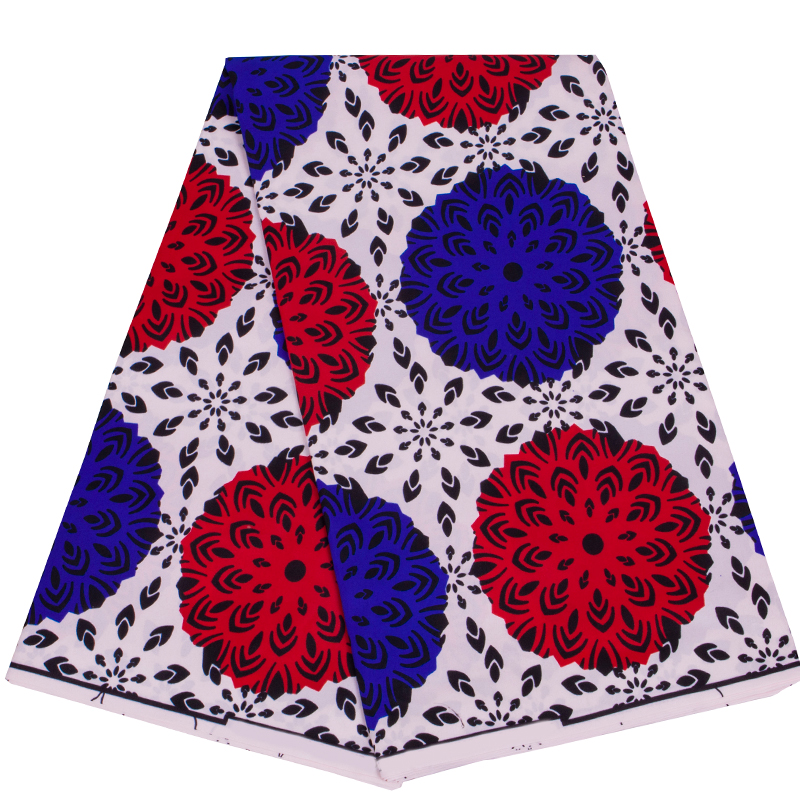 Polyester African Clothes with white Background Cloth Red and Blue Circel fabric for FP6427