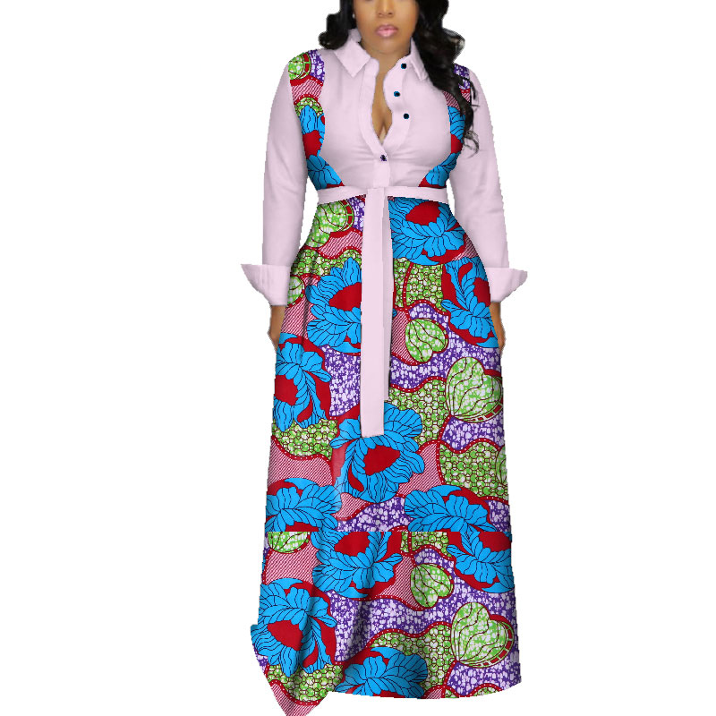 Fashion Sashes African Dresses For Women Autumn Long Casual Skirt WY4079