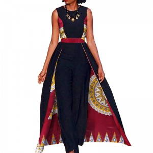 African Bazin Summer Elegant Women’s Jumpsuit Sleeveless Long Dashiki Pants WY729
