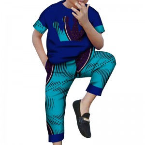 African Clothes Wax Print Cotton Dashiki Shirt and Pants for boys 2 Pieces Set WYT540
