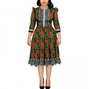 African Pearls Bazin Riche Wax Print Patchwork Dresses Dashiki African Style Long Sleeve Dresses WY4339