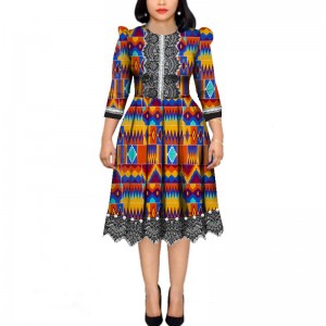 African Pearls Bazin Riche Wax Print Patchwork Dresses Dashiki African Style Long Sleeve Dresses WY4339