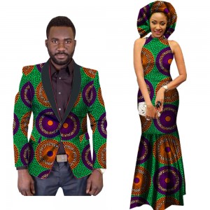African lovers couples clothes for ankara dashiki Bazin Riche Women Maxi Dress Mens Blazer Slim Fit WYQ50