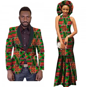 African lovers couples clothes for ankara dashiki Bazin Riche Women Maxi Dress Mens Blazer Slim Fit WYQ50