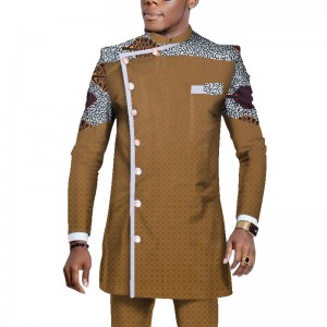 African Men Dashiki Outfits with Long Sleeve Shirt Suit Ankara Pants 2 Pieces Set WYN1065