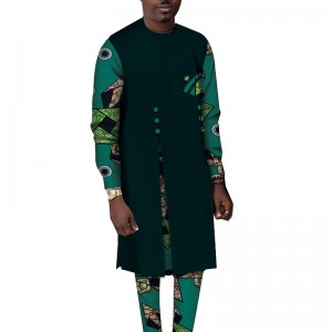 African Men Tradtional Clothes for Casual Patchwork Top Shirt and Pants Sets Men Clothes WYN1068