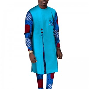 African Men Tradtional Clothes for Casual Patchwork Top Shirt and Pants Sets Men Clothes WYN1068