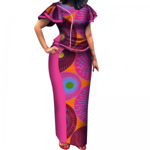 Women African Clothing Top And Skirt Set for O-neck  Evening Dress WY3712