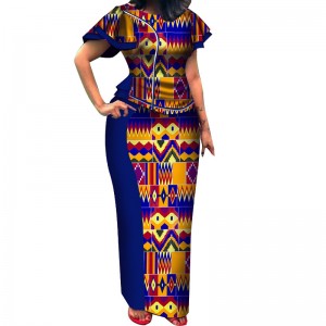 Women African Clothing Top And Skirt Set for O-neck  Evening Dress WY3712