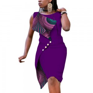 African Lady Elegant Short Dresses for Women Summer Sleeveless Print Cotton Dress WY352
