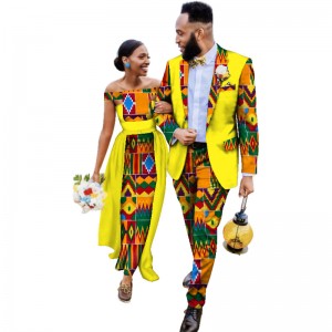 Two Piece Set African Print Couple Clothing for Lovers Men’s Blazer Suit Women’s Party Wedding Dress WYQ93