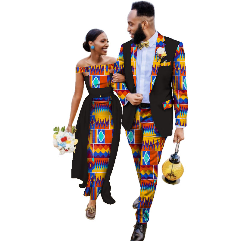 Two Piece Set African Print Couple Clothing for Lovers Men’s Blazer Suit Women’s Party Wedding Dress WYQ93 Featured Image