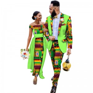 Two Piece Set African Print Couple Clothing for Lovers Men’s Blazer Suit Women’s Party Wedding Dress WYQ93