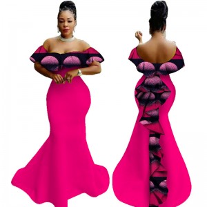 African Wax Print Ruffles Long Dresses Women Party Dress Bazin Riche Off Shoulder African Dress for Women WY2919