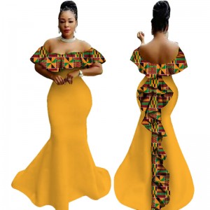 African Wax Print Ruffles Long Dresses Women Party Dress Bazin Riche Off Shoulder African Dress for Women WY2919