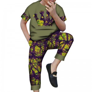 African Clothes Wax Print Cotton Dashiki Shirt and Pants for boys 2 Pieces Set WYT540