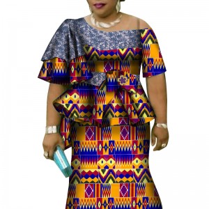 African Ruffles Sleeve Print Tops and Skirt Sets for Women Bazin Riche WY4392