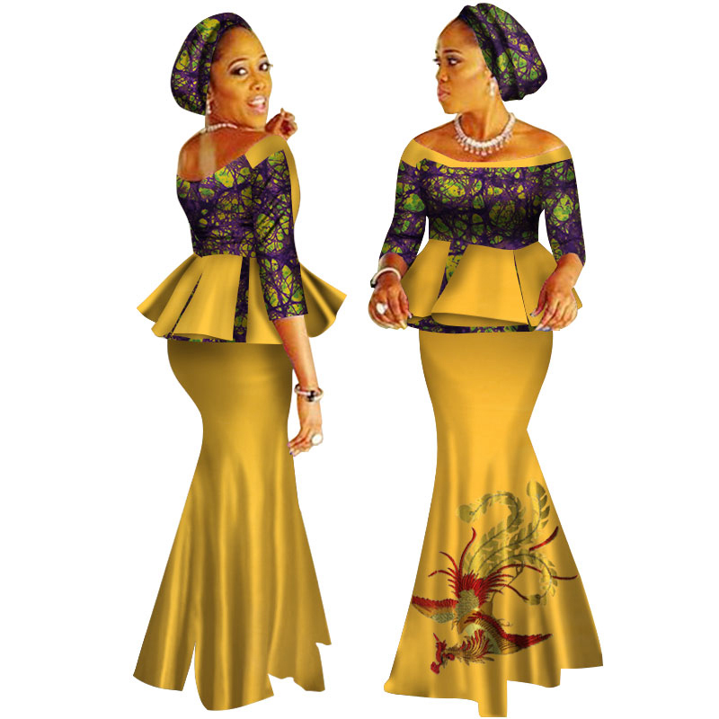 African Dashiki Print Dress Crop Tops&Skirt Set for African Women Clothing Long Skirt Set WY2626 Featured Image