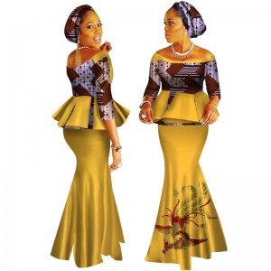 African Dashiki Print Dress Crop Tops&Skirt Set for African Women Clothing Long Skirt Set WY2626