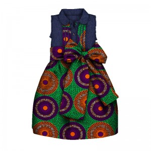 Children Girls African Clothes Sleeveless Dresses for Kids Girls Africa Print Cute Party Dress with Big Bowknot WYT259
