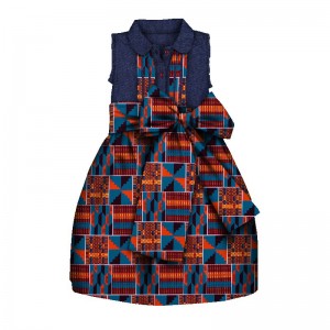 Children Girls African Clothes Sleeveless Dresses for Kids Girls Africa Print Cute Party Dress with Big Bowknot WYT259