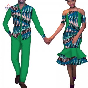 African Couples Clothes for Women Bazin Riche dress and Men Print Top and Pants sets WYQ378