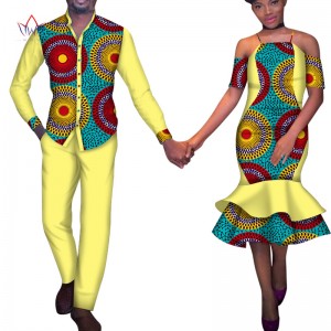 African Couples Clothes for Women Bazin Riche dress and Men Print Top and Pants sets WYQ378