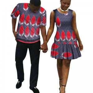 dashiki Plus Size Couple Clothes for Men Short Sleev T-shirt and Women Skirt WYQ49