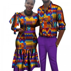 Danshiki Couple Dresses Men Shirt Set African Wax Print Cotton Clothing with WYQ506