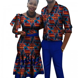 Danshiki Couple Dresses Men Shirt Set African Wax Print Cotton Clothing with WYQ506