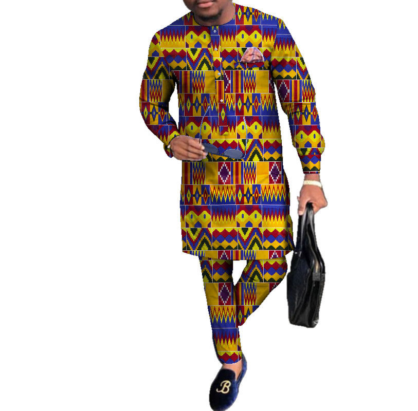 causal african dashiki traditional wear for men shirt and pants set (2)