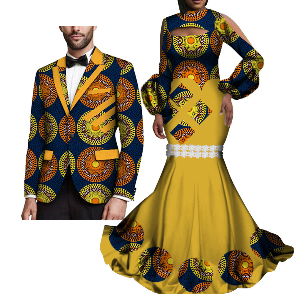 2 Piece Set African Print Couples Clothing for Lovers Men’s Blazer Women’s Maxi Dress WYQ273 Featured Image